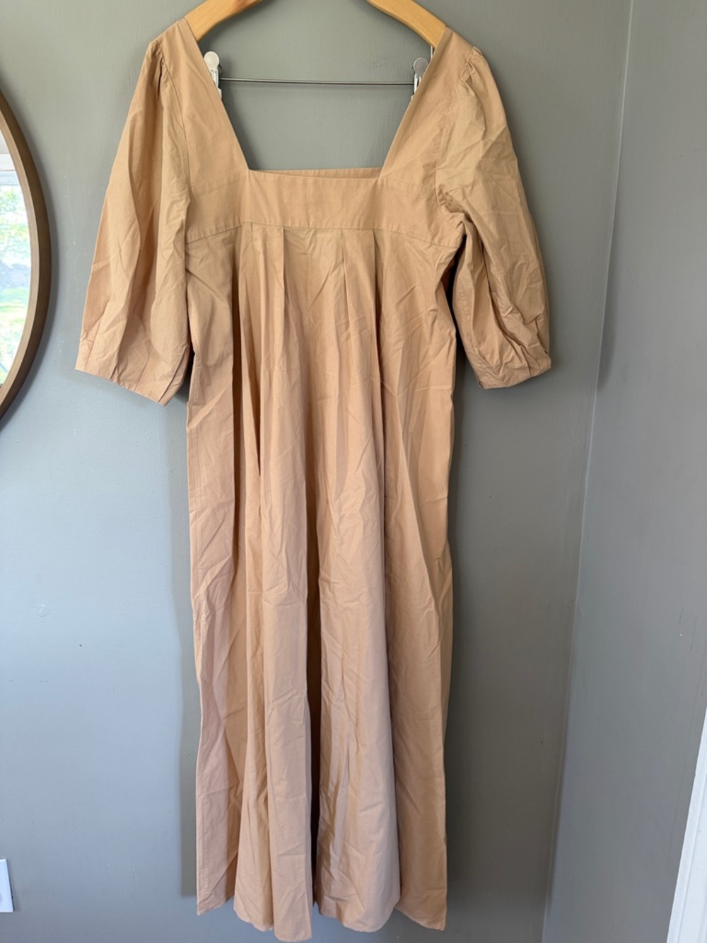 Hunter Bell Neutral Puff Sleeve Waverly Midi Dress Square Neck Resort Size M - Picture 6 of 8